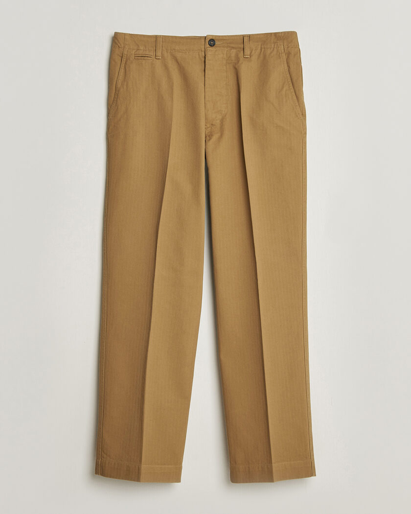 Drake's Herringbone Wide Leg Chino Khaki – Grønn