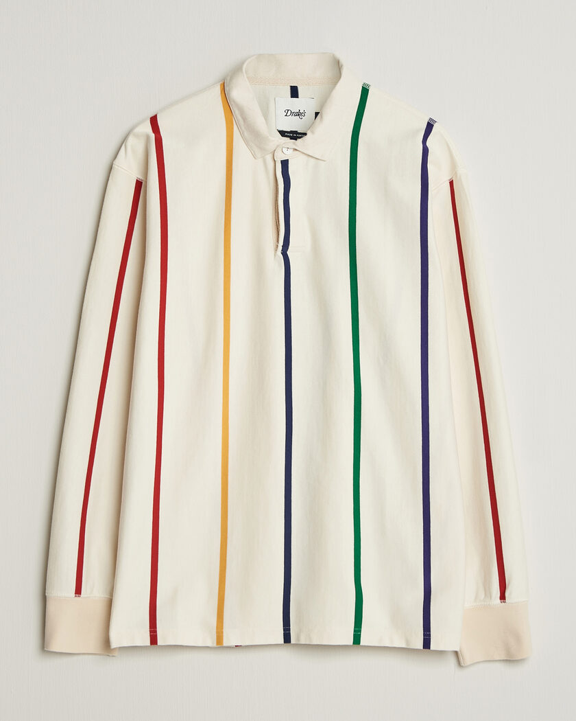 Drake's Colourful Vertical Stripe Rugby White – Hvit