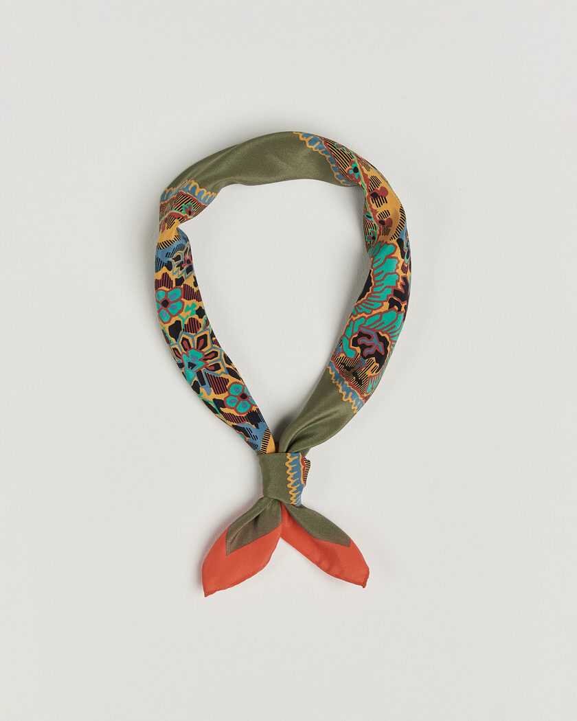 Drake's Paisley Print Crepe Silk Bandana Olive – Grønn