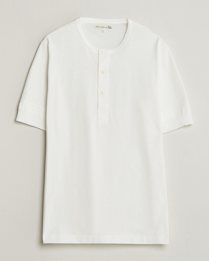 Merz b. Schwanen Classic Organic Cotton Short Sleeve Henley White – Hvit