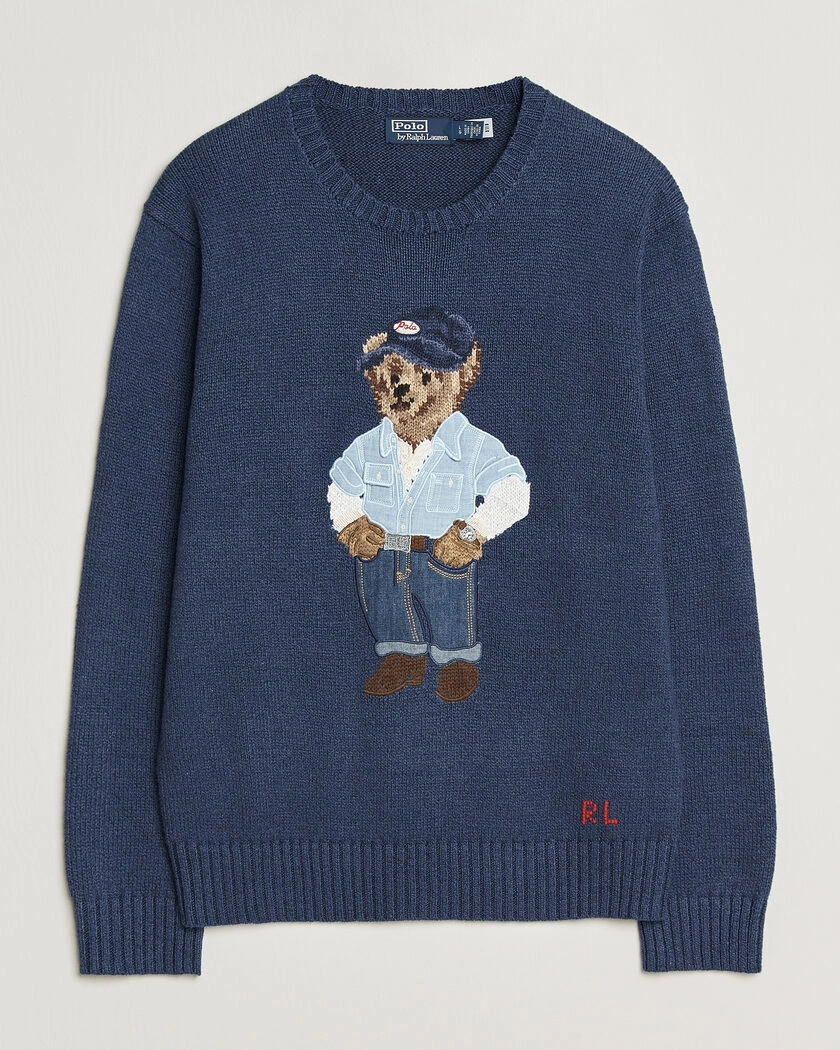 Polo Ralph Lauren Cotton Linen Bear Sweater Light Navy – Blå