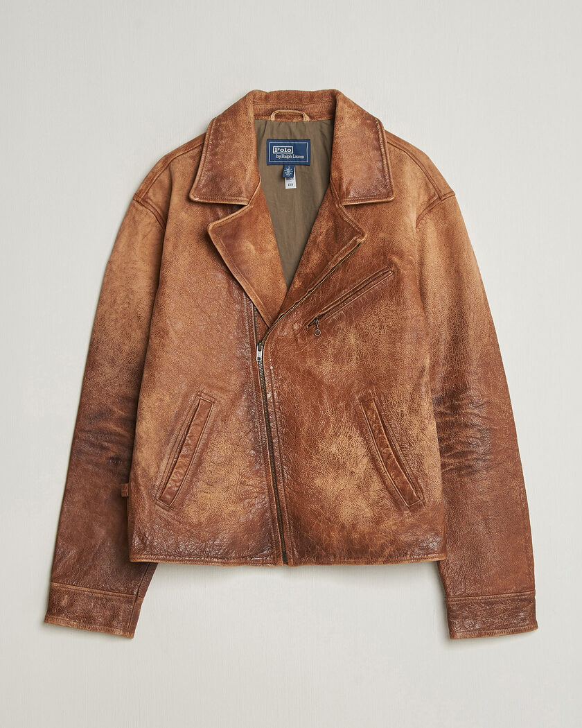Polo Ralph Lauren Cow Leather Moto Jacket Brown – Brun
