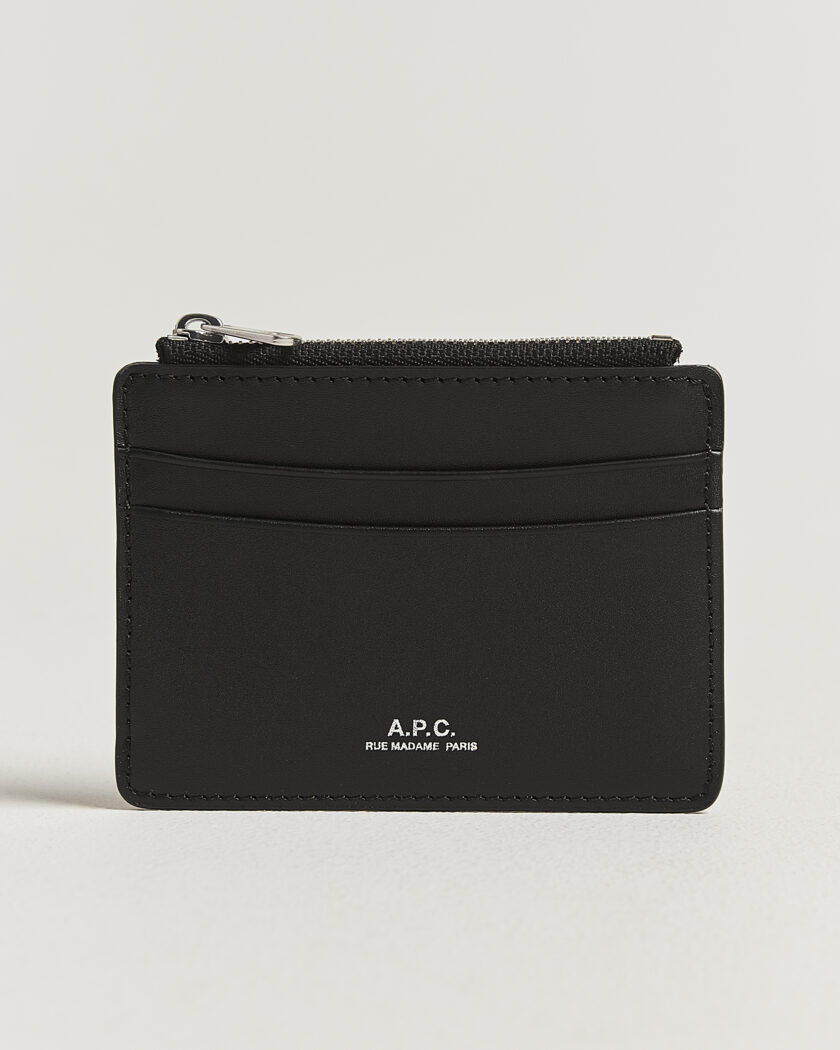 A.P.C. Zip Calf Leather Card Holder Black – Svart