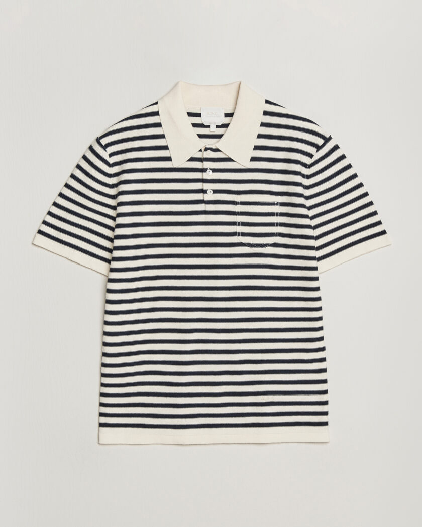 A.P.C. Eliot Cotton/Cashmere Knitted Polo Ecru/Navy