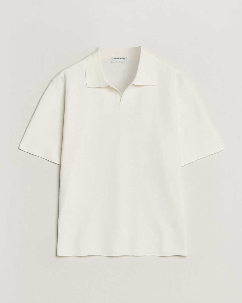 Tiger of Sweden Maelon Cotton/Linen Knitted Polo Pure White – Hvit