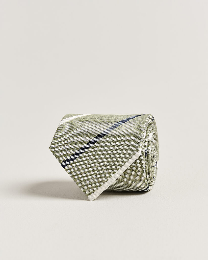  Amanda Christensen Silk/Linen 8cm Striped Tie Green – Grønn