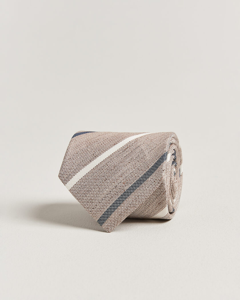 Amanda Christensen Silk/Linen 8cm Striped Tie Brown