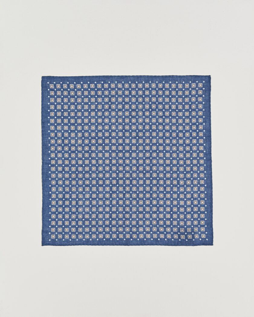 Amanda Christensen Linen Medallion Pocket Square Navy – Blå