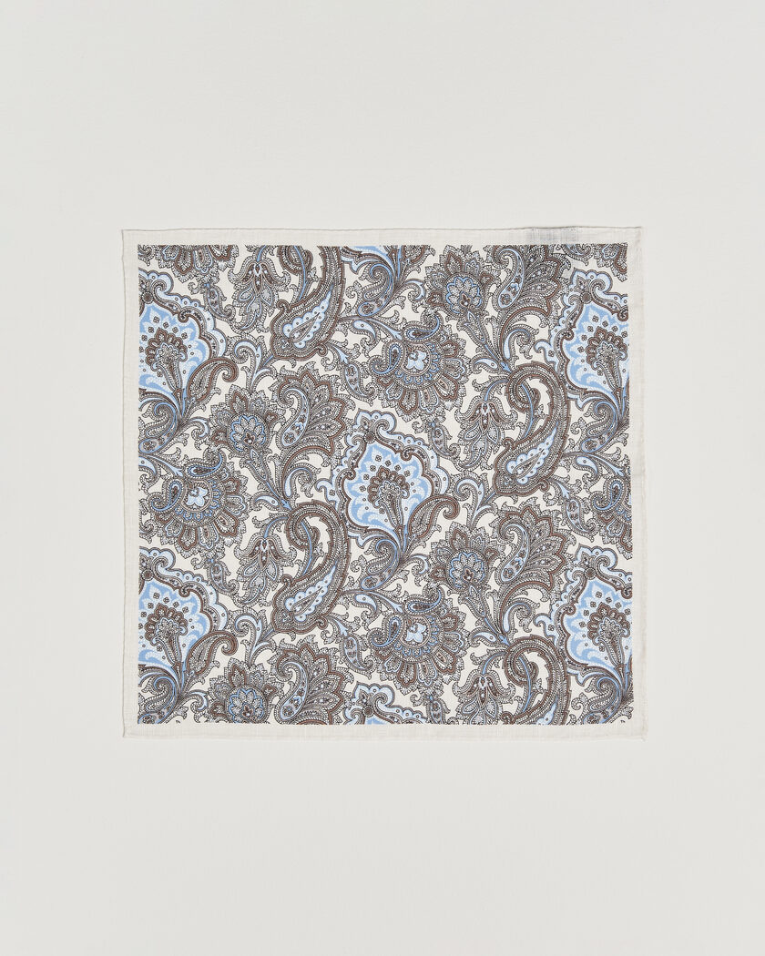Amanda Christensen Linen Large Paisley Pocket Square Cream – Hvit