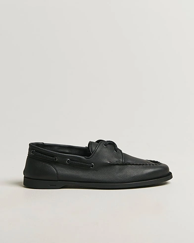 John Lobb Foil Boat Shoes Black Grain – Svart