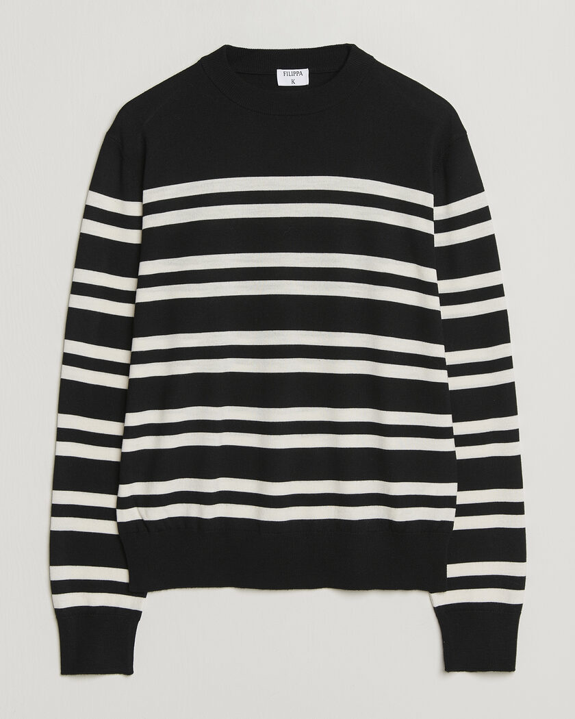 Filippa K Merino Knitted Striped Sweater Black/White – Svart