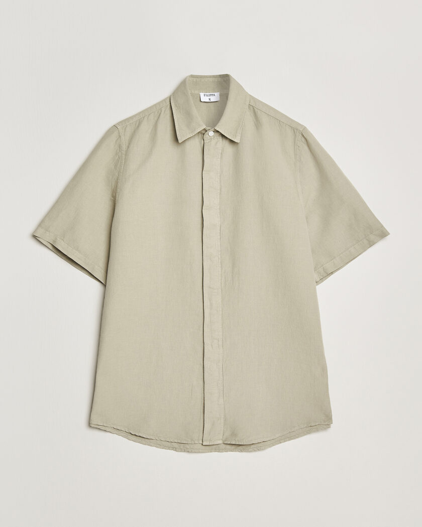 Filippa K Cotton/Linen Short Sleeve Shirt Light Green – Grønn
