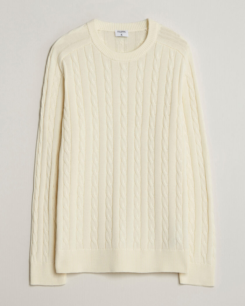 Filippa K Cotton Cable Crew Neck Sweater Calico White – Hvit