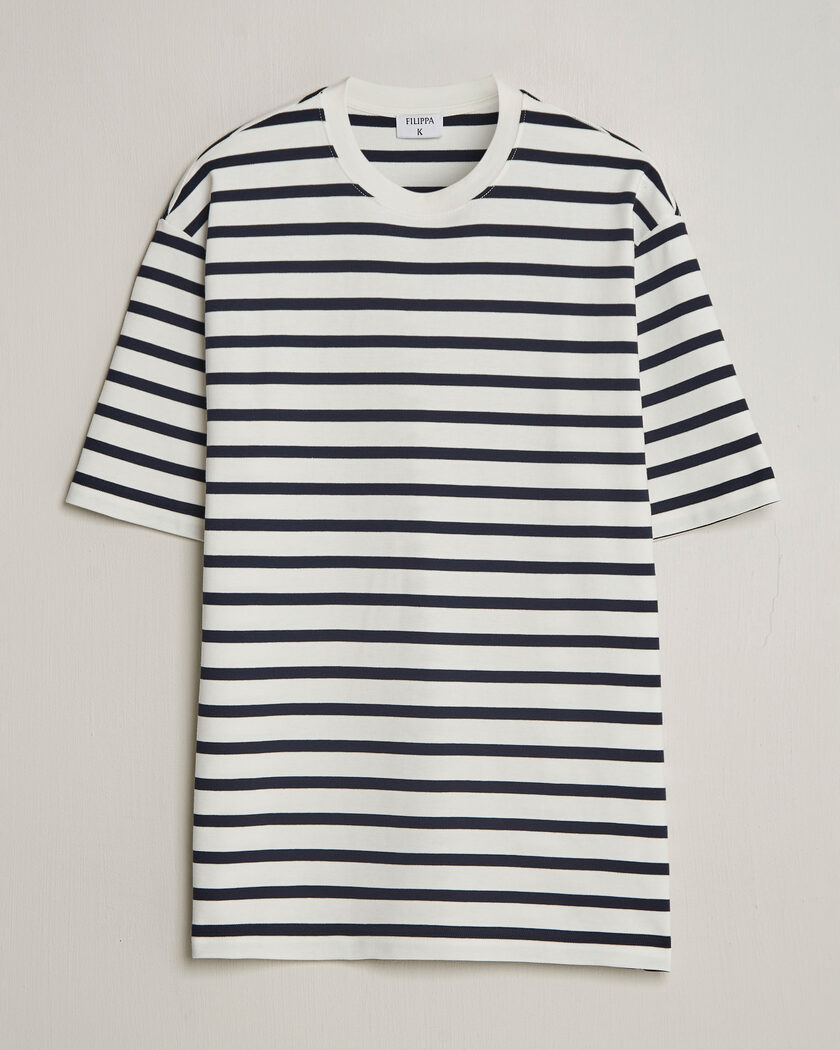 Filippa K Striped Crew Neck T-Shirt White/Navy – Hvit