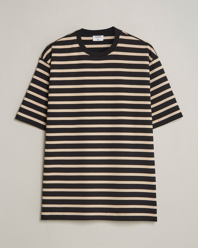 Filippa K Striped Crew Neck T-Shirt Black/Pearl – Svart