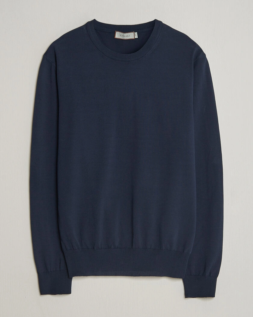 Canali Cotton Crew Neck Pullover Navy – Blå