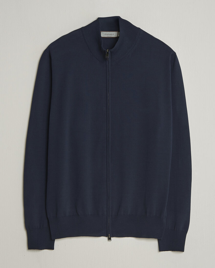 Canali Cotton Full Zip Navy – Blå