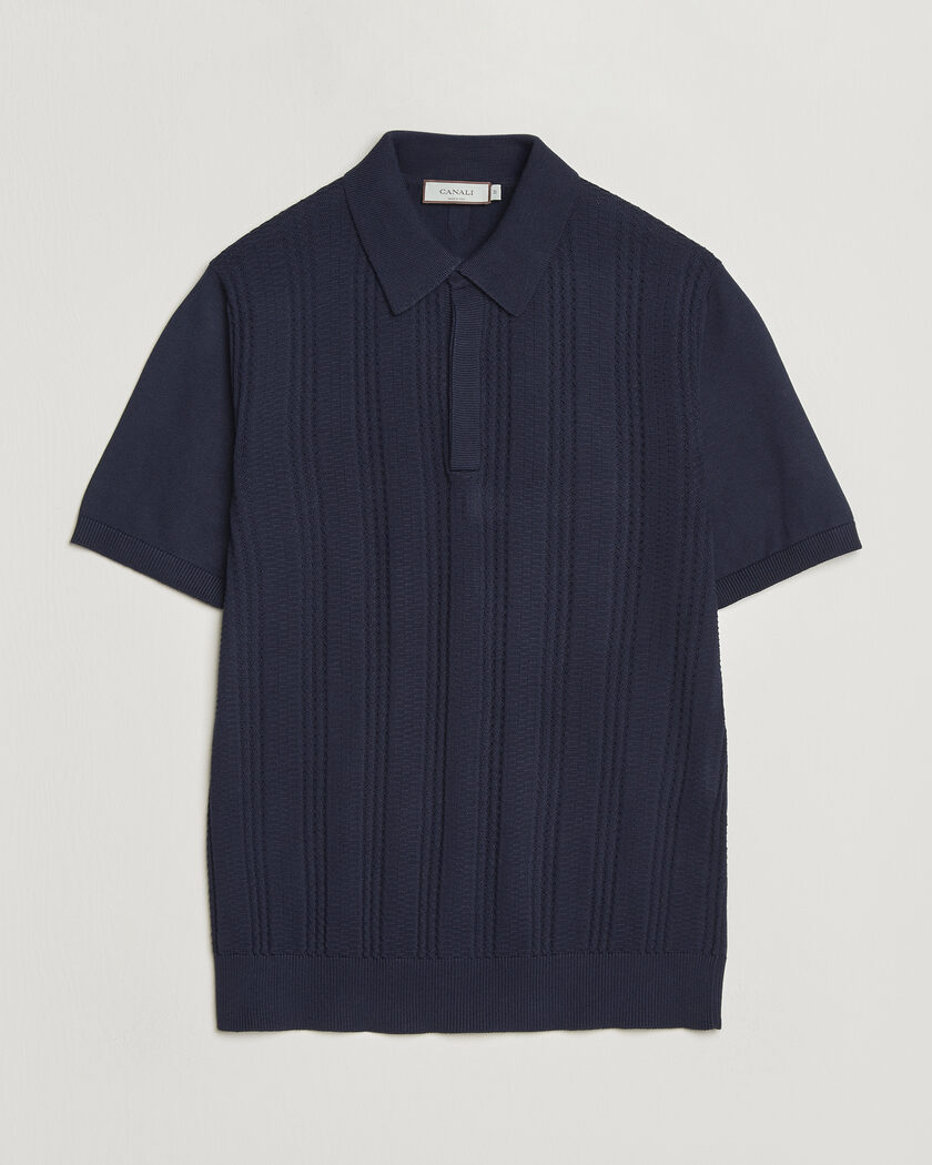 Canali Jacquard Short Sleeve Polo Navy – Blå