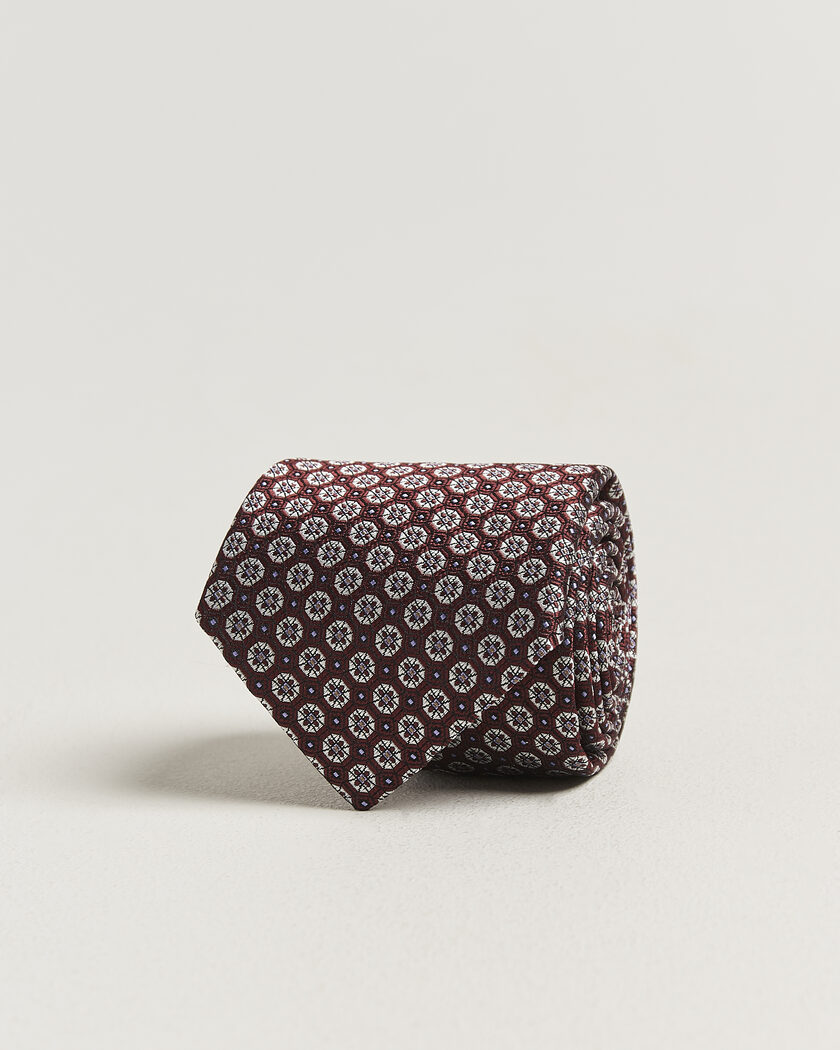 Canali Jacquard Flower Silk Tie Burgundy – Rød
