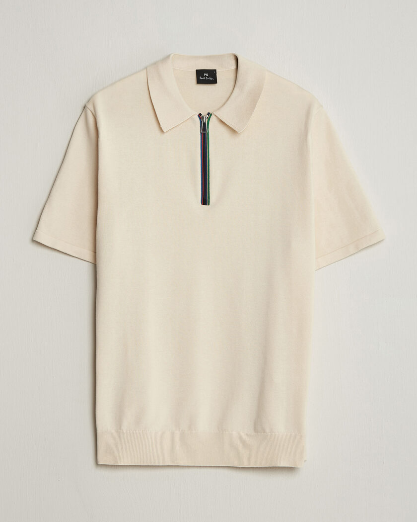 PS Paul Smith Cotton Knitted Half Zip Polo Off White – Hvit