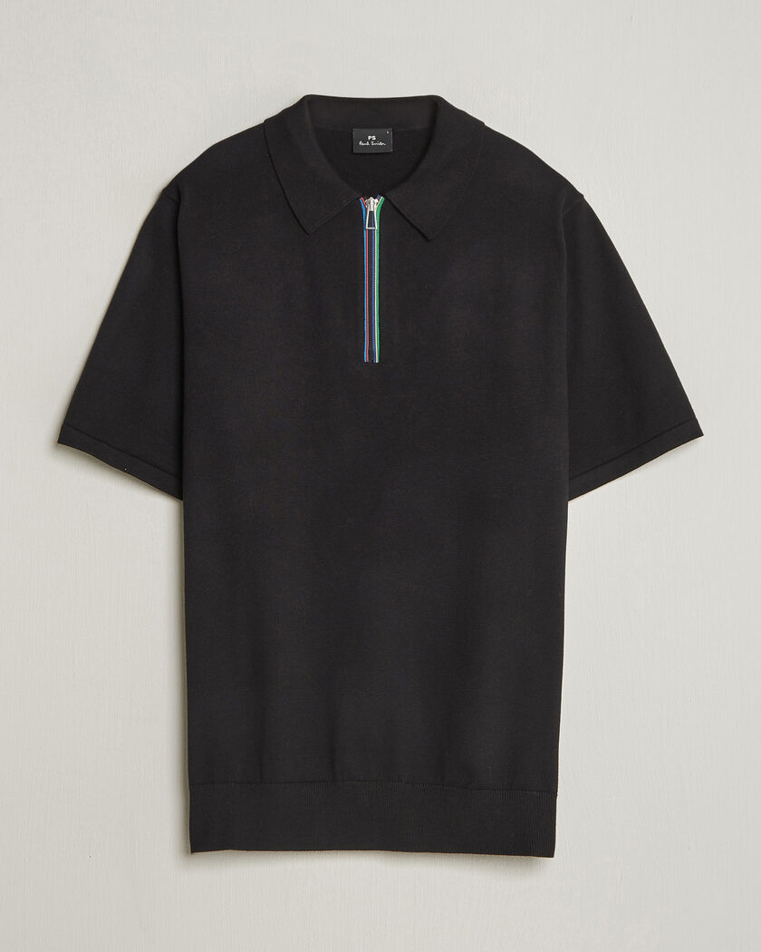 PS Paul Smith Cotton Knitted Half Zip Polo Black – Svart