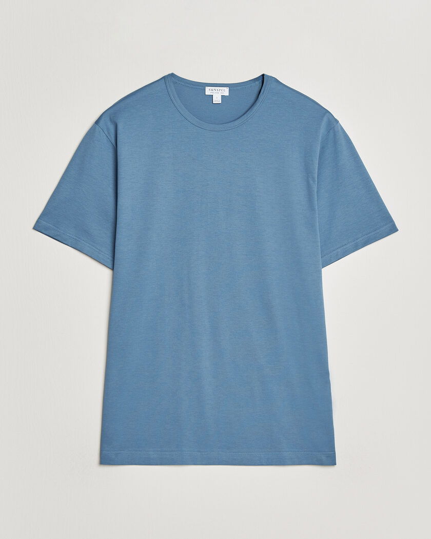Sunspel Crew Neck Q82 Cotton T-Shirt Air Force Blue – Blå