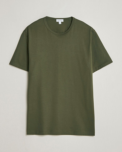 Sunspel Crew Neck Q82 Cotton T-Shirt Deep Olive – Grønn