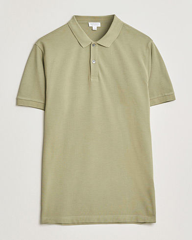 Sunspel Supima Cotton Short Sleeve Pique Polo Pistachio – Grønn