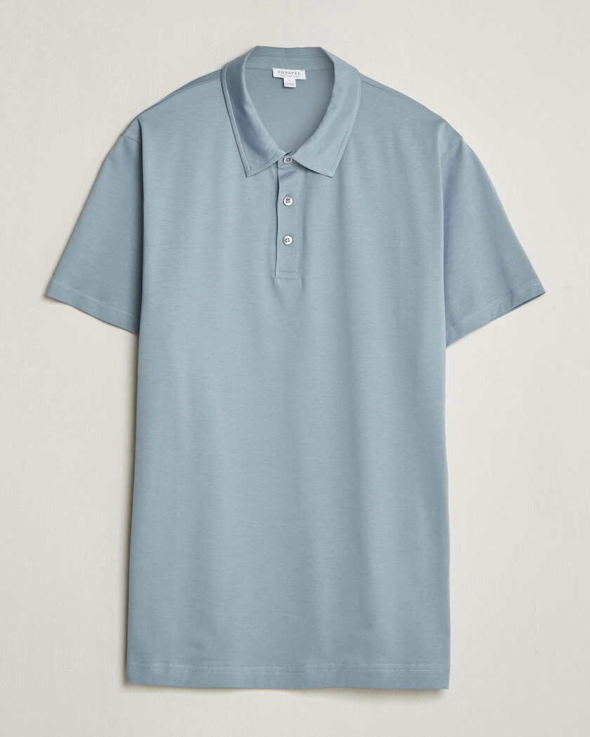 Sunspel Cotton Jersey Polo Stone Blue – Blå