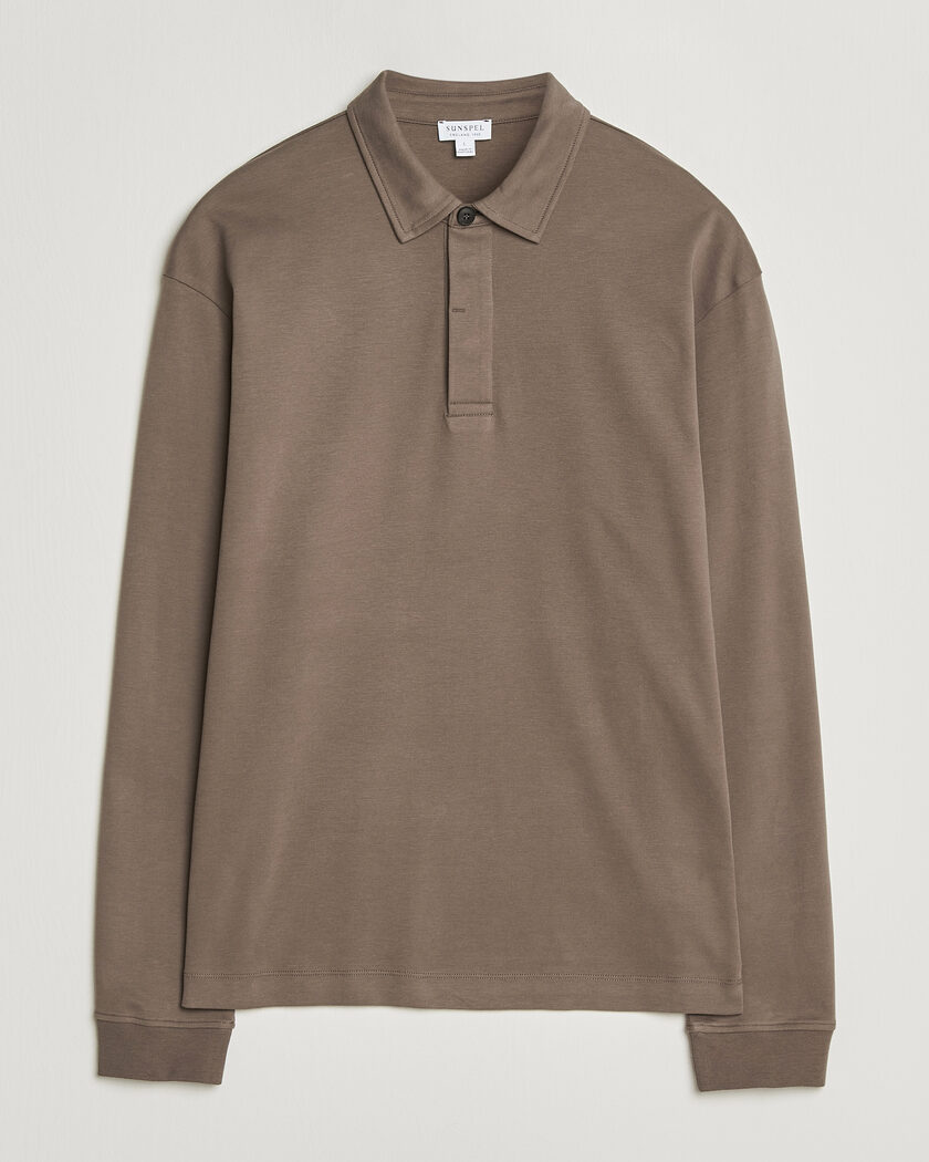 Sunspel Heavy Weight Supima Cotton Long Sleeve Polo Dark Cedar – Brun