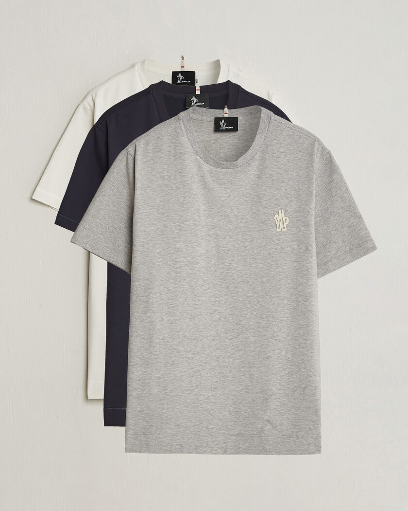 Moncler Grenoble 3-Pack Logo T-Shirts White/Grey/Black – Flerfarget