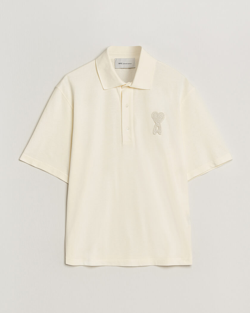 AMI Knitted Heart Logo Polo Creme – Hvit