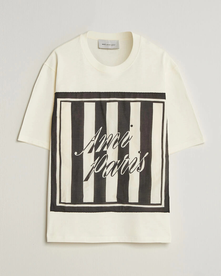 AMI Boxy Fit Printed T-Shirt Creme – Hvit