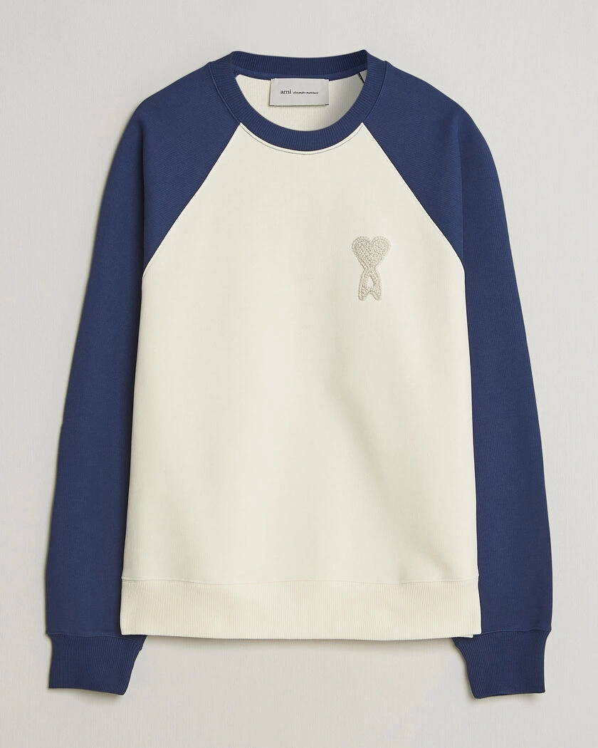 AMI Knitted Heart Logo Sweatshirt Creme/Navy – Beige