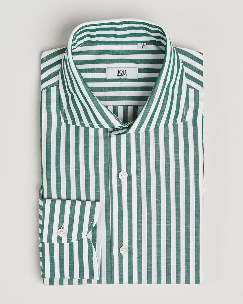 100Hands Cotton/Linen Bengal Stripe Shirt Green – Grønn