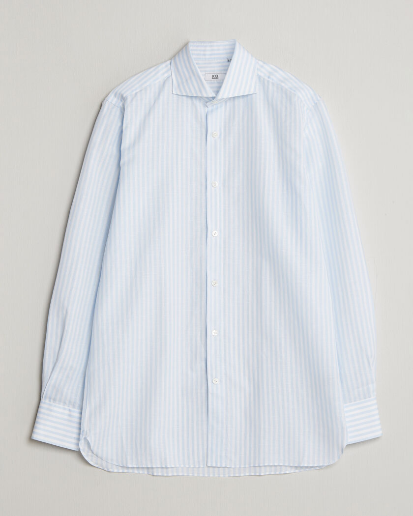 100Hands Cotton/Linen Bengal Stripe Shirt Light Blue – Blå