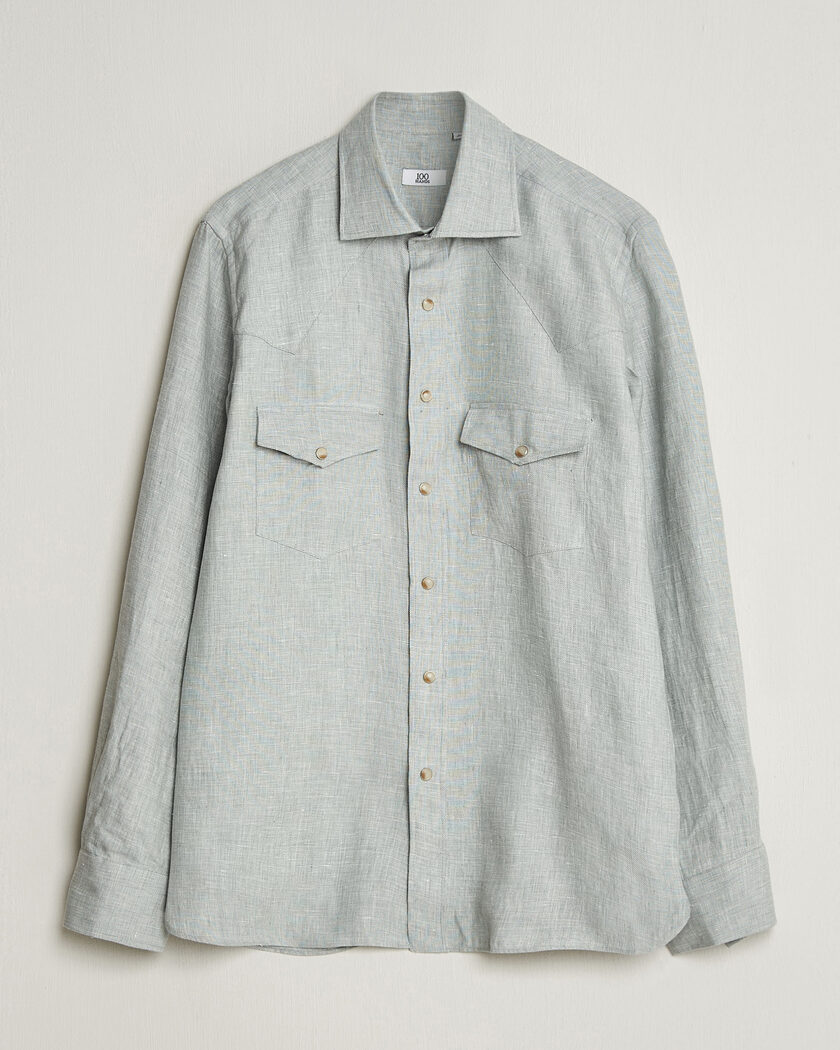 100Hands Two Pocket Western Linen Shirt Mint Green – Grønn