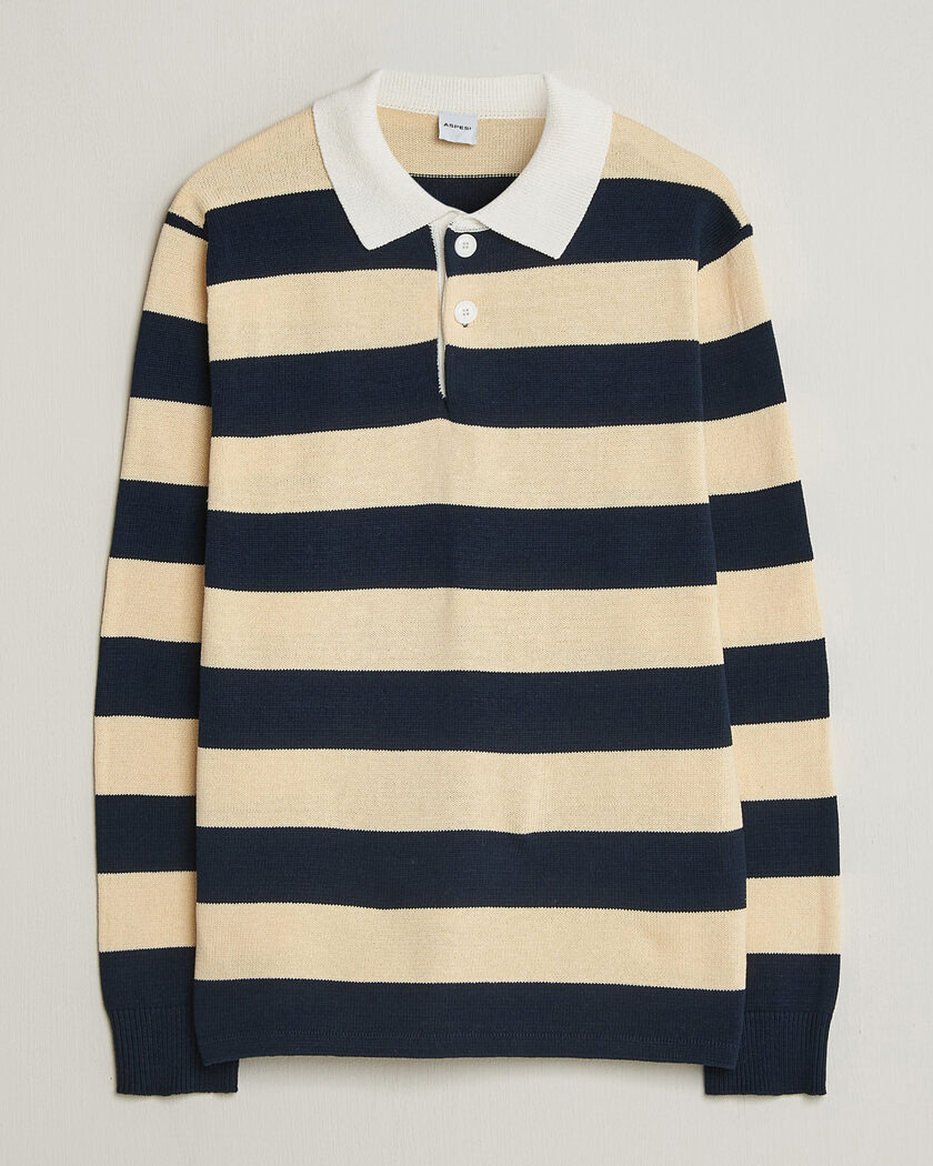 Aspesi Long Sleeve Knitted Polo Navy/Ecru – Flerfarget