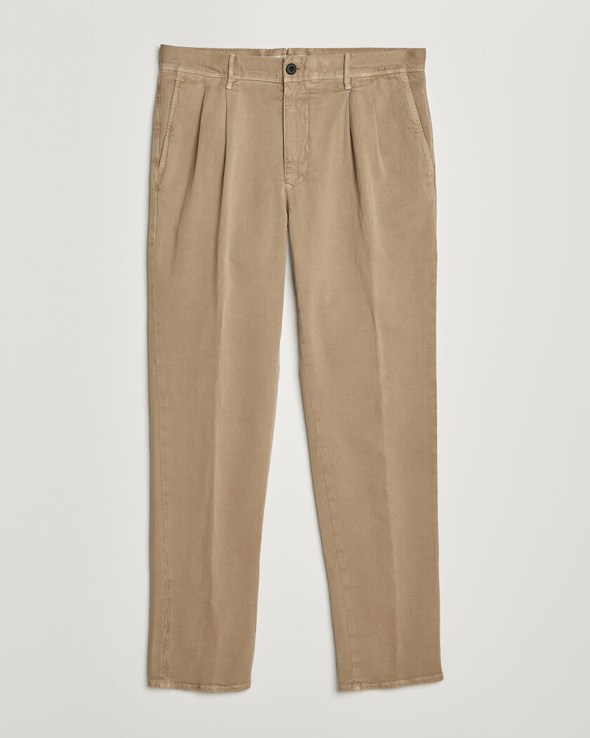 Incotex Tapered Fit Pleated Linen Slacks Brown – Brun