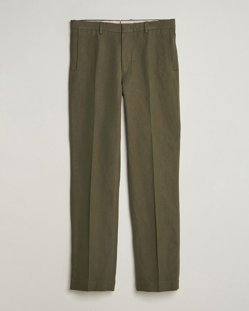 Incotex Regular Fit Cotton/Linen Drill Trousers Military – Grønn