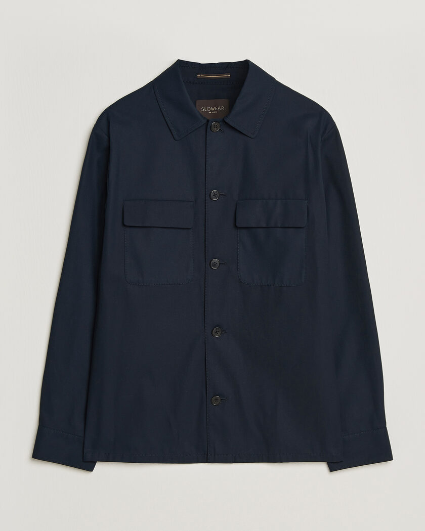 Incotex Ice Cotton Twill Overshirt Navy – Blå