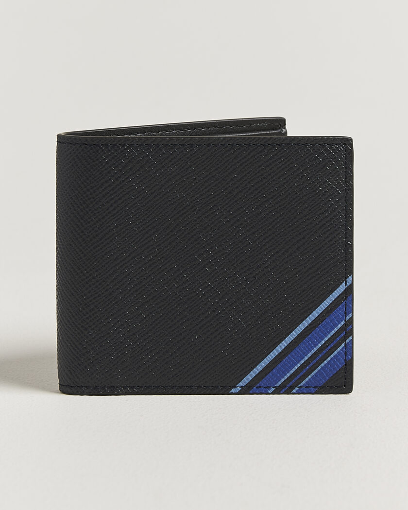 Smythson Panama 6 Card Leather Wallet Stripe Navy – Blå