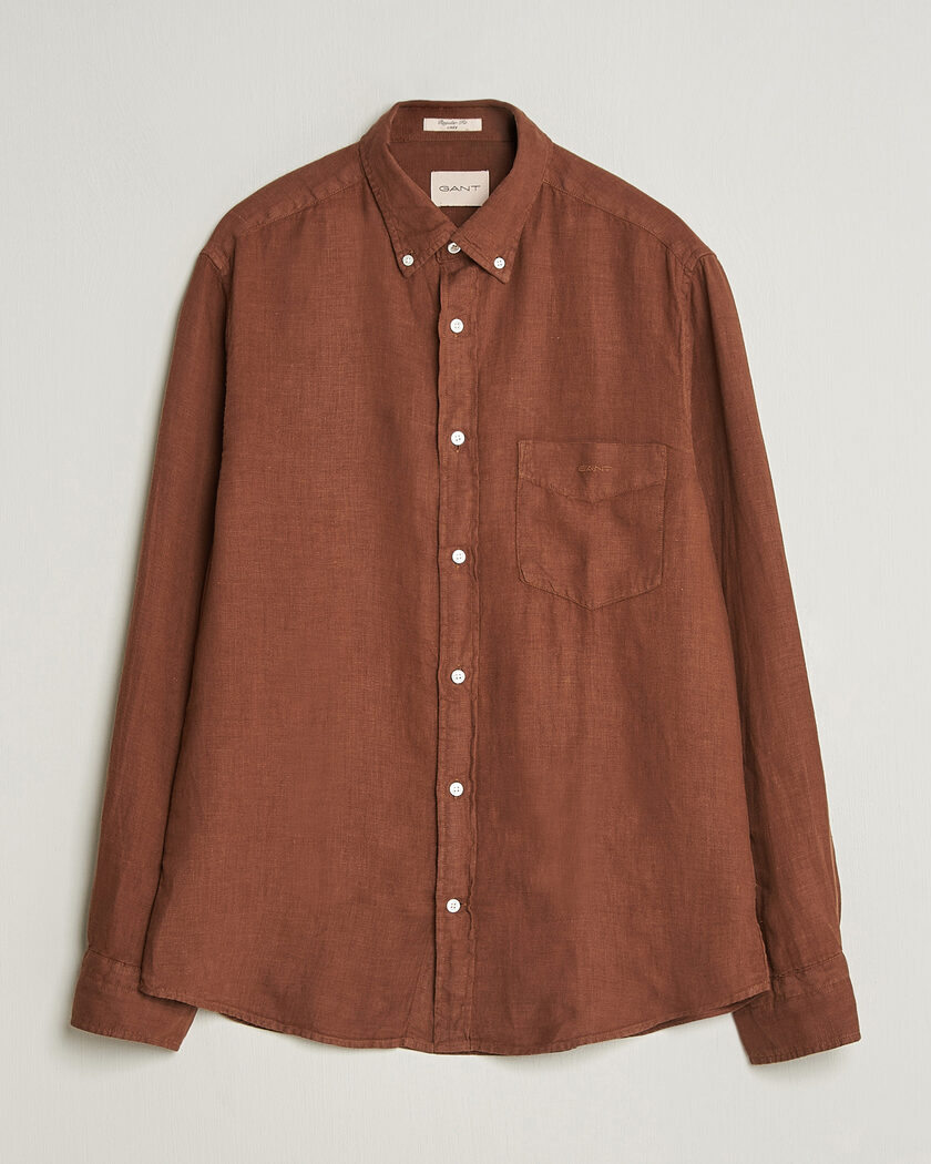 Gant Regular Fit Garment Dyed Linen Shirt Mahogany Brown – Brun