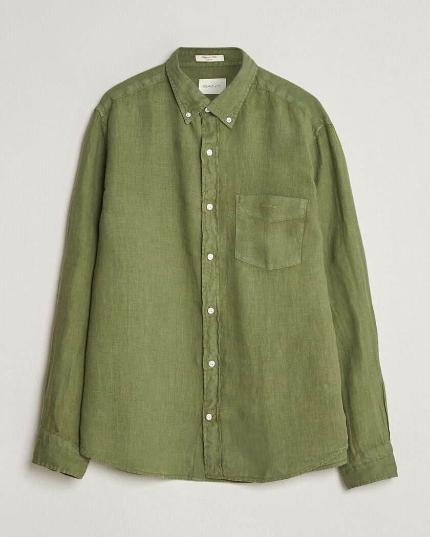 Gant Regular Fit Garment Dyed Linen Shirt Dry Herb Green – Grønn