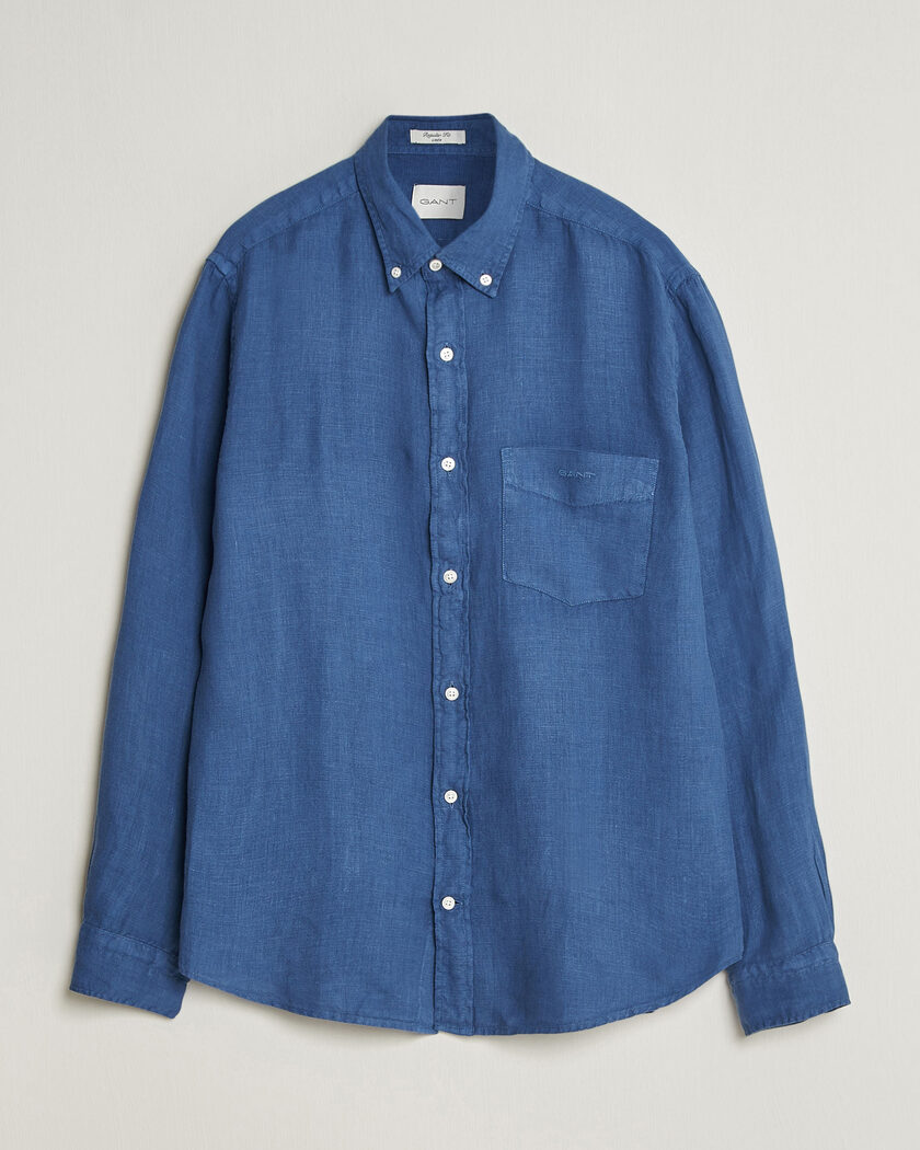 Gant Regular Fit Garment Dyed Linen Shirt Vintage Blue – Blå
