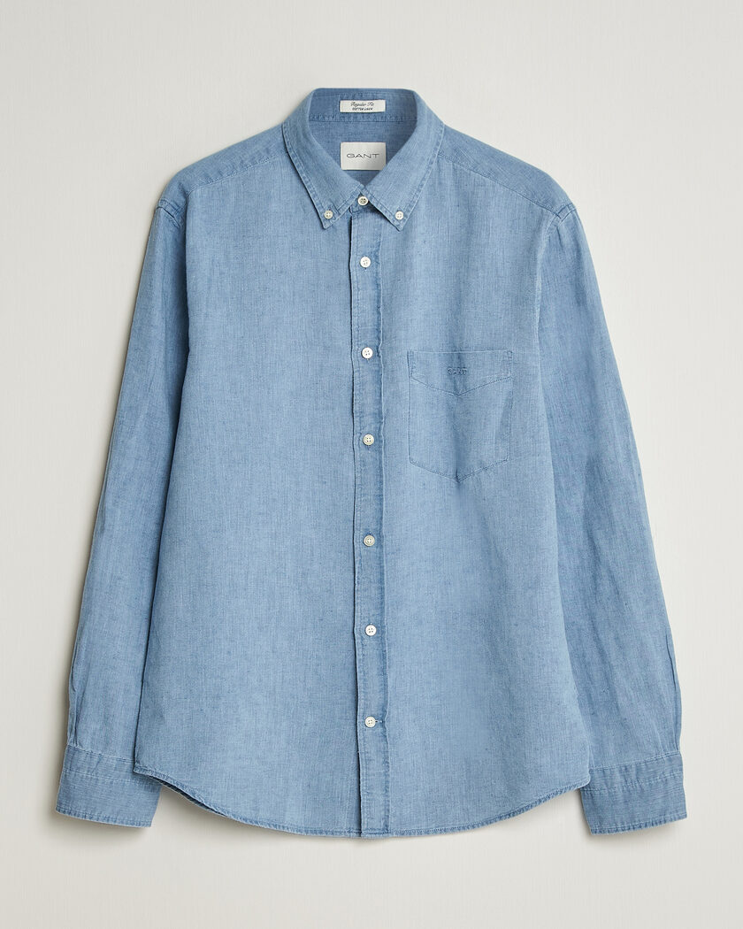 GANT Regular Fit Cotton Linen Indigo Shirt Semi Light Blue – Blå