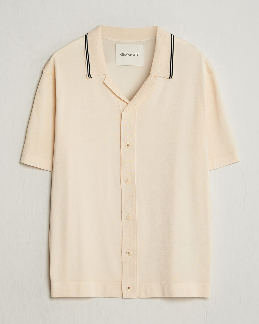 Gant Knitted Resort Collar Shirt Creamed White – Hvit