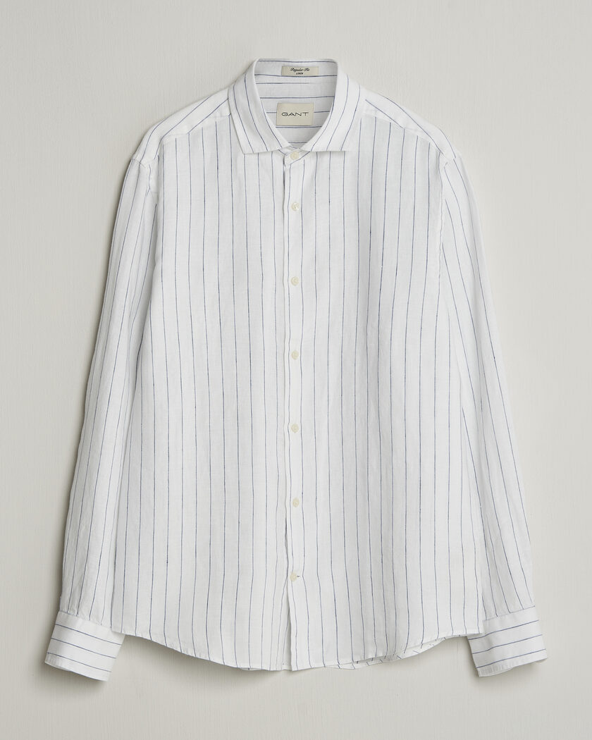 GANT Regular Fit Linen Striped Shirt White – Hvit