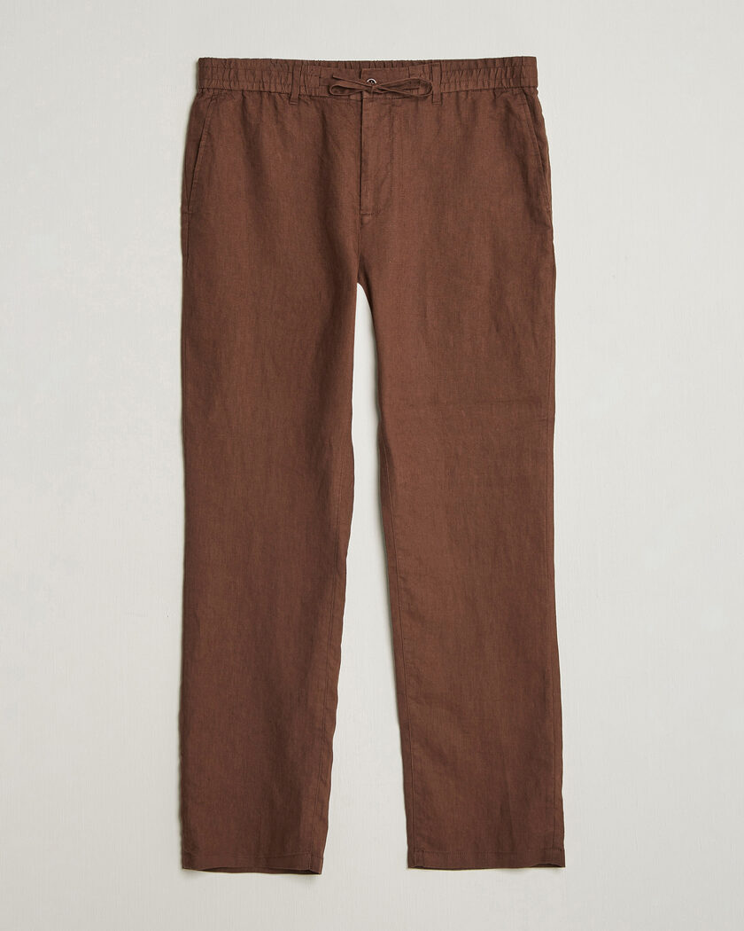 GANT Regular Fit Linen Drawstring Pants Mahogany Brown – Brun