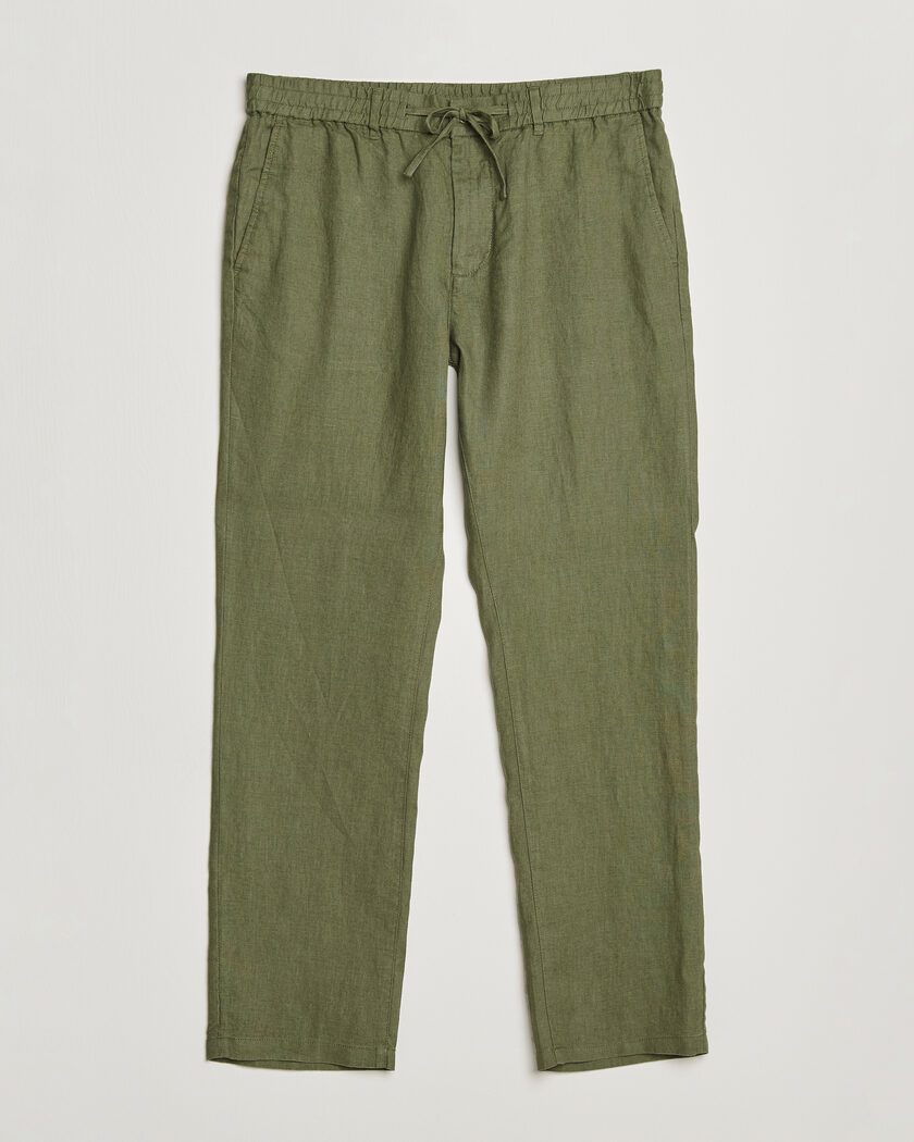 GANT Regular Fit Linen Drawstring Pants Dry Herb Green – Grønn